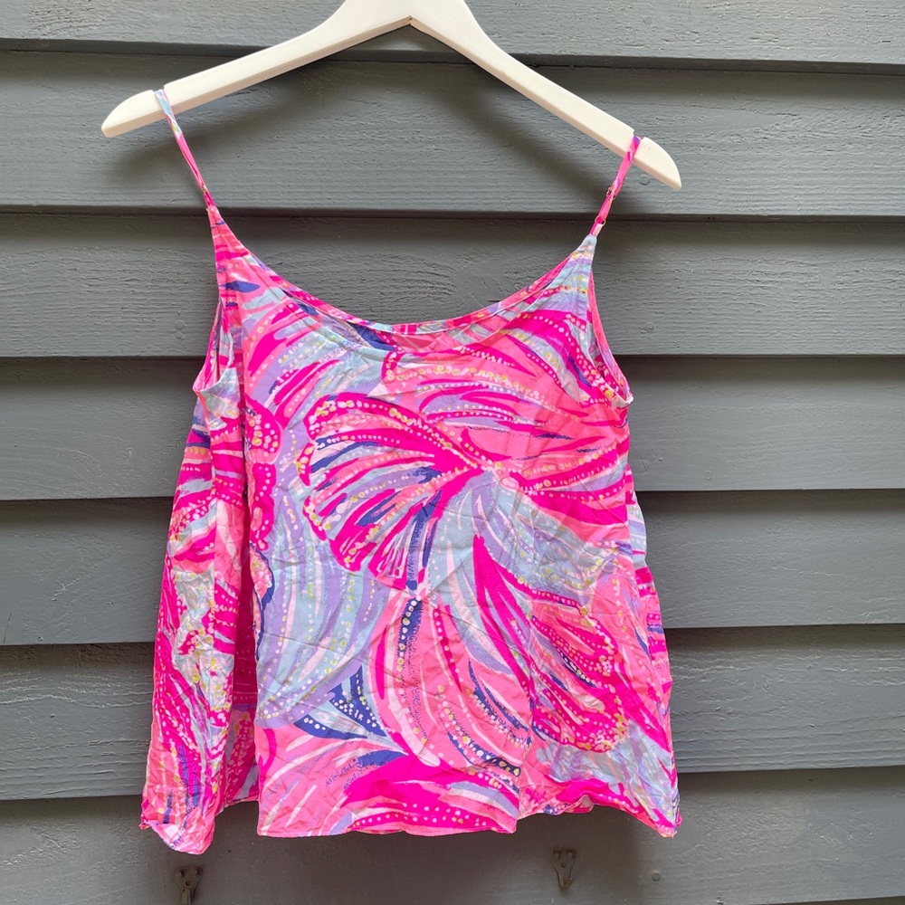 Lilly Pulitzer Silk Pink and Blue Sleeveless Top Medium - Picture 2 of 2